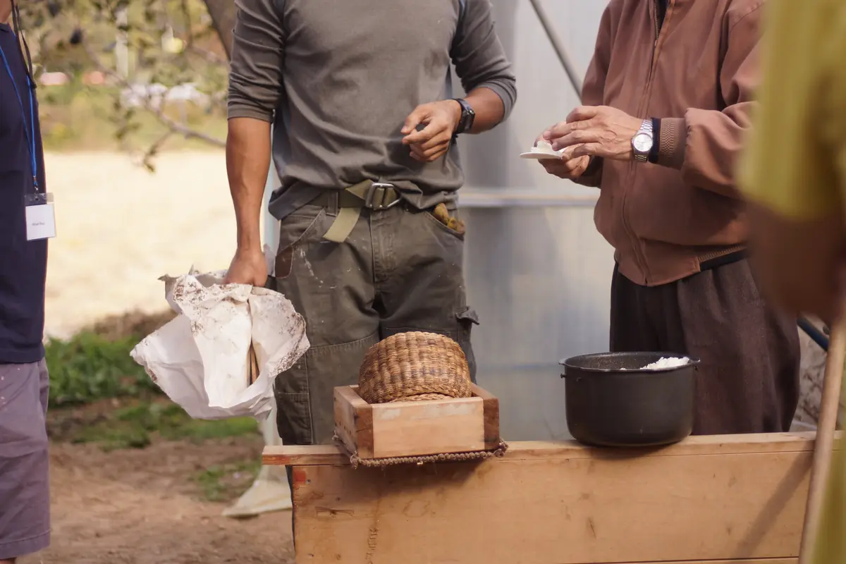 Handing over an IMO rice box, Korea 2018
