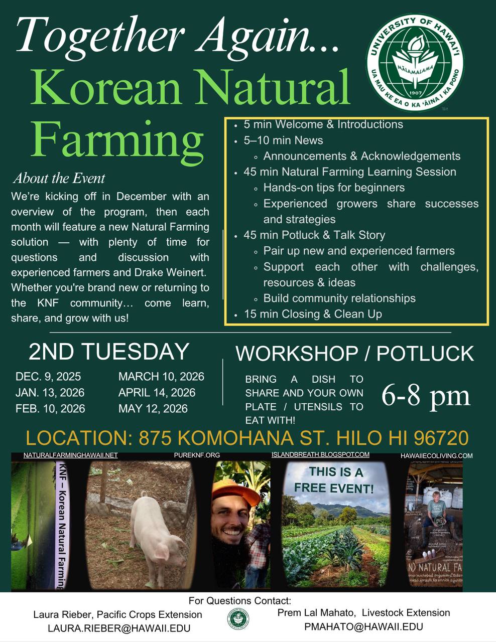 KNF Monthly Meeting Flyer — 2nd Tuesday, 875 Komohana St, Hilo HI 96720, 6–8pm